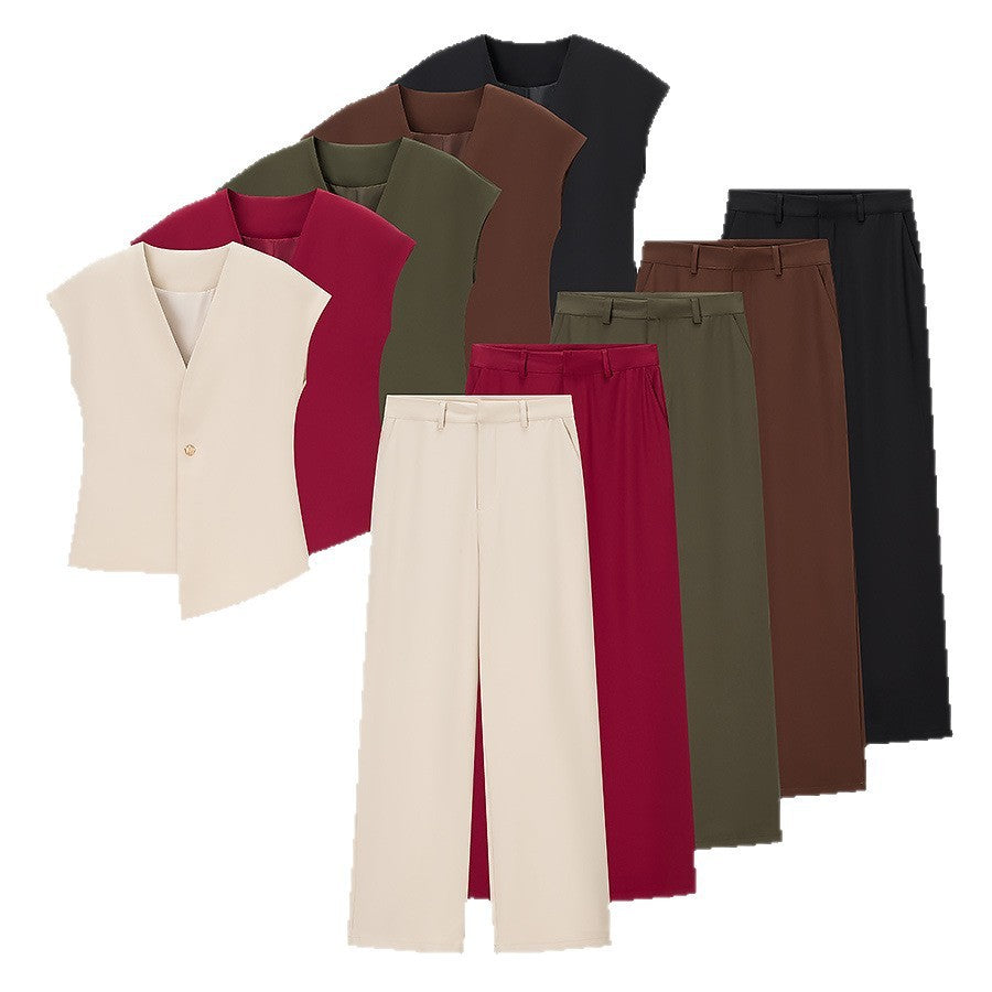 European And American Fashion Minimalist Irregular Vest Casual Trousers Suit