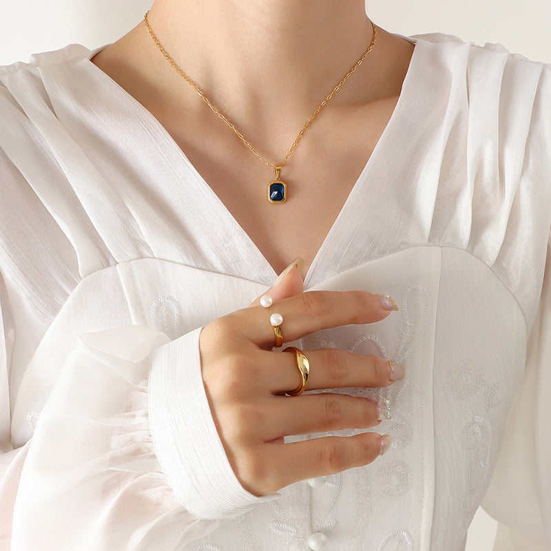 European And American Titanium Steel Plated 18K Real Gold High-grade Light Luxury Inlaid Blue Crystal