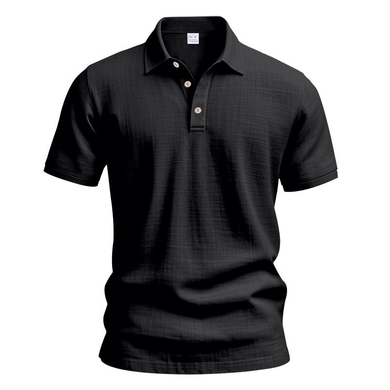 Men's British Casual Buckle Loose Linen Lapel Polo Shirt