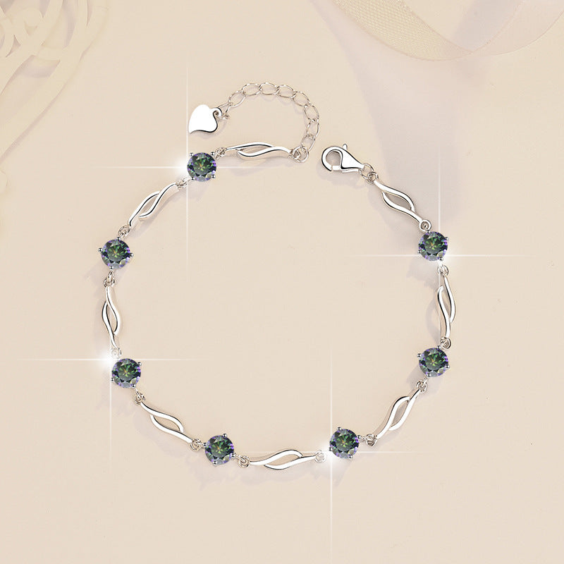 S925 Fashion Colorful Moissanite Sterling Silver Bracelet