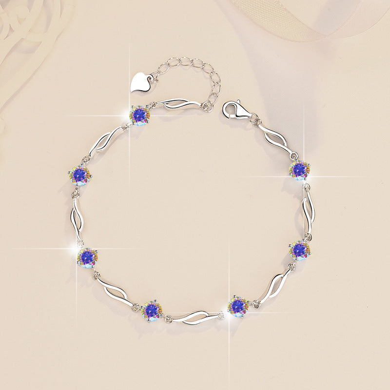 S925 Fashion Colorful Moissanite Sterling Silver Bracelet